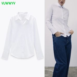 VUWWYV Weiß Popeline Kragen Shirts Frauen Blusen Button Up Büro Hemd Frau Herbst Kleidung Langarm Damen Tops 210430