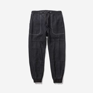 Japan stil svart jeans byxor män penna jeans hajuku denim harem byxor manlig elastisk midja ben öppning svart byxor mode 210603