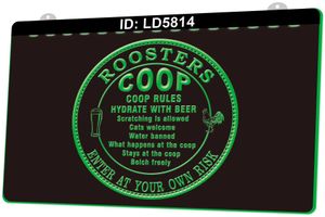 LD5814 Roosters Coop Rules Hydrate med ölstång Ljusskylt 3D-gravyr LED WHOLESALE RETAIL