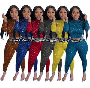 Bayan İki Parçalı Rahat Eşofman Moda Trendi Uzun Kollu Pantolon Ince 2 Adet Setleri Tasarımcı Kadın 3D Desen Yuvarlak Boyun Spor