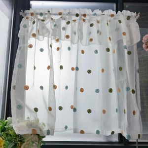 Wholesale kitchen tier curtains for sale - Group buy Curtain Drapes Colorful Dots Embroidery Half Short For Kitchen Cafe Cabinet Valance Tier Faux Linen Bay Window Panel