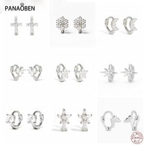 Hoop Huggie Panaoben 925 Sterling Silver Earings Dla Kobiet Piercing Ear Bone Buckle Cyrkon Snowflake Star Moon Cross Earring Kuberly