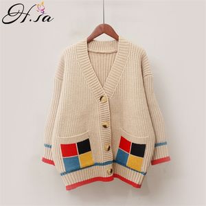 Women Spring Sweater Coats V neck Single Breasted Casual Poncho Jumpers Patchwork Button Korean Knit Jacket 210430