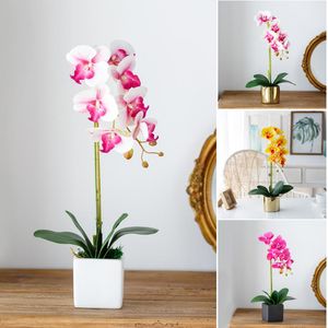 Flores decorativas Wreaths Plantas de orquídeas artificiais com vasos Phalaenopsis para decoração VJ Drop