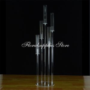 Stil 105cm Tall Clear Candle Holders Bröllop Centerpiece Crystal 5 Arms Candelabra för Party And Mariage Decoration 210722