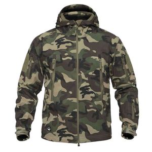 상어 피부 소프트 쉘 군사 전술 재킷 남성 방수 윈드 브레이커 겨울 따뜻한 코트 위장 두건이있는 카 모 육군 의류 210928