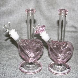 Heart shape water bongs glass bong oil rig smoking pipes hookahs with downstem slide and pink love bowls 14mm ash catchers