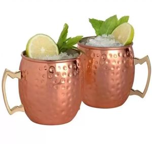 2022 Rose Gold Copper Mug Stainless Steel Beer Coffee Cup Moscow Mule Mug Hammered Coppers Plated Drinkware FY4717 Xu