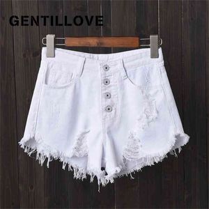 Sexig Denim Shorts Hög midja Hollow Out Tassel Jean Vintage Oversized Harajuku Korta Jeans Casual Button Fly 210714