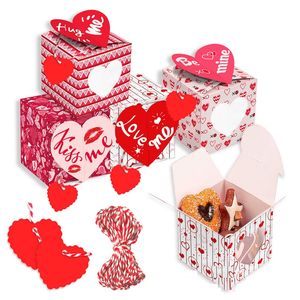 12 sztuk / zestaw Walentynki prezent wrap kształt serca Cupcake Box z okno PVC Valentines Gift Case for Goodie Cookie Candy