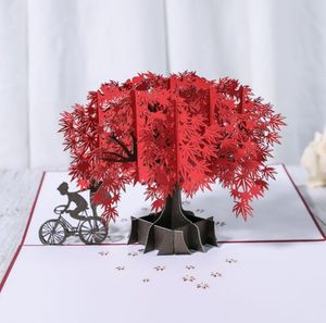 3D юбилейная карточка / всплывающая карта Красный клен Handmade подарки пара, думая о вас карты свадебная вечеринка любовь день Святого Валентина поздравительная открытка SN4352