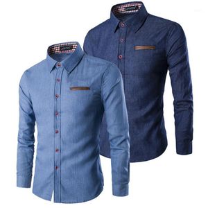 Hirigin Fashion Men's Casual Slim Fit Stylish Wash Dżins Długie rękawy Dżinsy Koszule Smart Men Ubrania