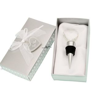 Newwholesale-100 sztuk / partia Ślub Favors Creative Prezenty Crystal Heart Stop Butelka Korek Back Prezenty Dla Gości Party Favor EWD5902