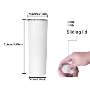 Wholesale 20oz Blanks Stainless Steel Tumbler Straight Skinny Sublimation Cup Thermo Water Bottle with Lid and Straw WWQ