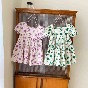 Korean Girls Puff Sleeve Cotton Summer Dress Toddler Boutique Flowers Sundress Ins Clothing 210529
