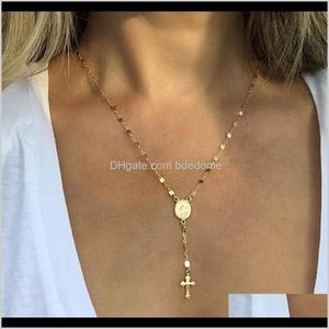 Necklaces & Pendants Jewelry Drop Delivery 2021 Fashion Virgin Mary Madonna Oval-Shaped Cross Pendant Gold Sier Color Plated Metal Chain Lady