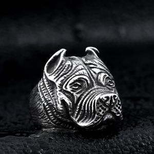 Men s Vintage Stainless Steel Ring Viking Pitbull Bulldog Gothic Pug Dog Head Totem Amulet Punk Animal Jewellery for Men Boys Gift