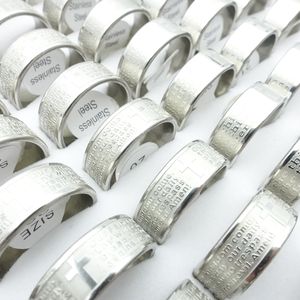 Wholesale 100PCs Stainless Steel Band Rings God Jesus Christ Bible Cross Etched Prayer Christian Religion Jewelry Size 18-22mm