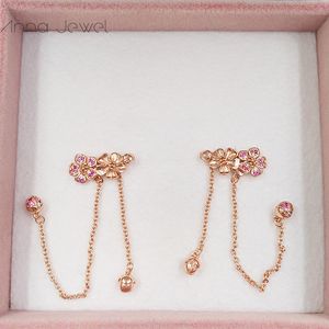 Autentyczny 925 Sterling Srebrny Pandora Rose Gold Studs Kolczyki Luksus dla kobiet mężczyzn Girl Walentynki Prezent urodzinowy