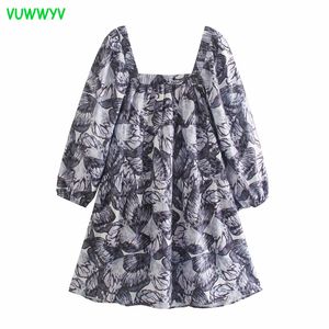 Dresses for Women Summer Vintage Oversized Ink Print Mini Dress Woman Out Going Casual Smock Design Vestidos Long Sleeve 210430