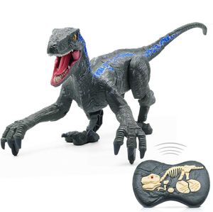 リモコン恐竜トイズウォーキングロボット恐竜LEDライトアップロアリング2.4GHzシミュレーションベロシラプターRC恐竜のおもちゃQ0823