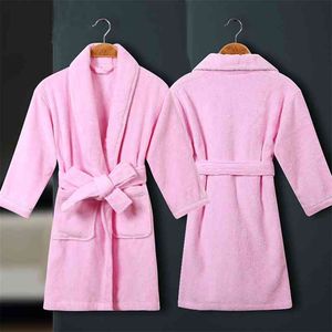 Barnens Terry Bathrock Boys Girls Bomull Tjockad Handduk Bad Robe Simning Turn-up Collar Little Girl Robes Dressing Gown Kids 210901