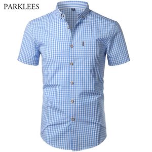 Mała szkocka Koszula Mężczyźni Lato Krótki Rękaw Bawełniany Mężczyzna Sukienka Koszule Przycisk Przycisk Down Chemise Homme Camisa Masculina XXXL 210708