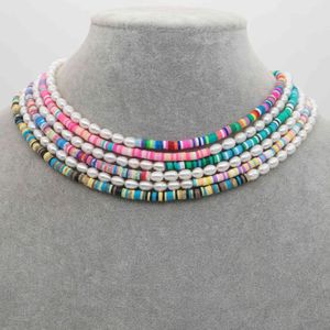 Go2boho sötvatten pärlhalsband kvinnor smycken polymer lera heishi 4mm pärlor mode 2020 handgjord choker rostfritt stål kedja