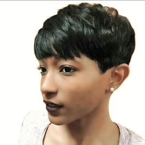 Wholesale african american straight hair for sale - Group buy Short Straight Pixie Cut Human Hair Wigs Hairstyles African American Machine Made Wig Women