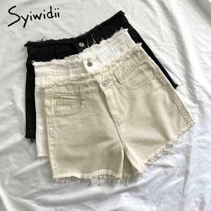 Syiwidii Jeanショーツの女性夏のプラスサイズデニム衣料品戦利品ハイウエストスウェットショートファッションタッセルホワイトブラック210417