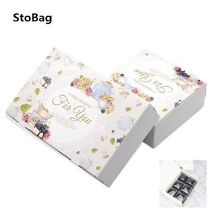 Stobag 10pcs para você Flor West Point Biscuit Cozimento Caixa de Presente Ovo Chocolate Chocolate Nougat Caixa de Embalagem Handmade Party Wedding 210602