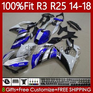 Corpo de molde de injeção para yamaha yzfr3 yzf-r25 yzfr25 14-18 bodywork 102No.53 yzf r 3 25 R3 r25 14 15 16 17 18 azul branco yzf-r3 2014 2015 2016 2017 2018 kit de justo de 2017