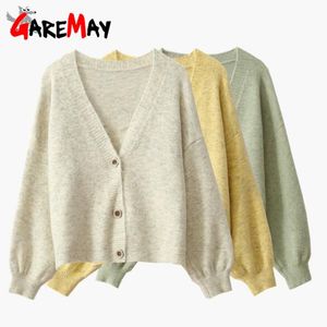 Женщины осенний мягкий винтажный шерстяной свитер кардиган модный дизайнер хорошее качество длинный рукав корейский стиль повседневная верхняя одежда 210428