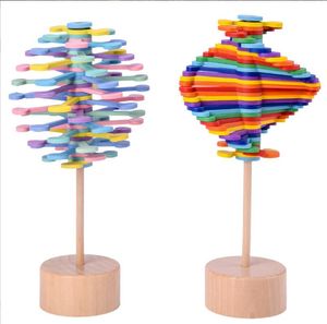 Novità Giochi Giocattoli Girevoli in legno Arcobaleno Foglie Wafer Stick Giocattolo creativo di decompressione per bambini Ragazzo e ragazza