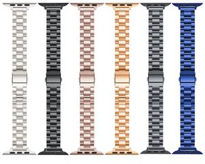 Luxury Slim Metal Straps för Apple Watch Band 44mm 40mm 38mm 42mm Tre pärlor Wirstband Rostfritt stål Armband Iwatch Serie 6 SE 5 4 3 Smart Tillbehör Dropshiping