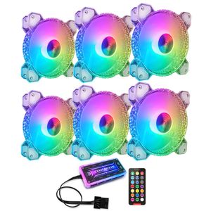 3/6 PCS 120mm Fãs RGB Crystal Diamond PC Case Cooler Computador CPU Refrigeração - 3 + Controlador de Música