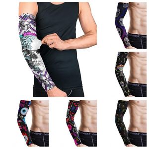 Maniche a braccio stampate con teschio Unisex Ciclismo all'aperto Corsa Traspirante Protezione solare UV Compressione Scaldini da pallacanestro Ginocchiere per gomiti