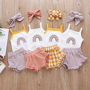 Wholesale ruffled baby clothes for sale - Group buy INS styles Girl Clothing set Sleeveless Vest Ruffles Short Headband Baby pieces sets