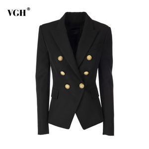 Casual Black Blazer For Women Notched Long Sleeve Double Breasted Solid Slim Blazers Female Spring Fashion Clothing 210531