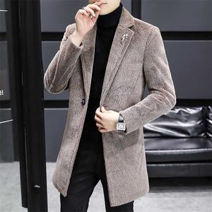 Herbst Winter Wollmantel Männer Mid-Länge Koreanische Slim-fit Casual Business Graben Windjacke Männer Sozialen Streetwear Mantel 211122