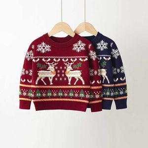 Осень вязаные свитера Детская одежда Детская вязаная одежда Детская рождественская лось печать свитер мальчиков девочек пуловер трикотаж Y1024