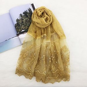 Mulheres Floral Lace Beads Lenço Luxo Bandhnu Algodão Muçulmano Hijab Scarves Envoltórios Pearl Headband Shawls Pashmina 180 * 90 cm