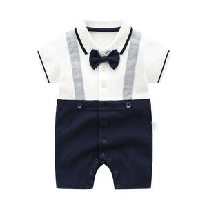 Baby Boys Dżentelmen Romper Urodzony Stroje Formalne Dzieci Urodziny Chrzcielskie Ubrania Toddler Niemowlę Bawełniany Kombinezon 210615