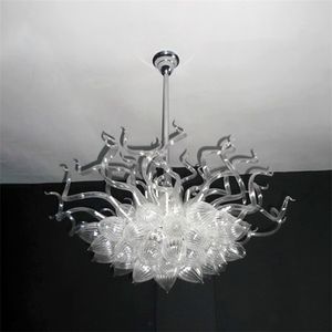 Modern lampa ljuskrona för köket färgat glas vit färgad belysning 32 av 32inches armatur handgjorda blåst kristall ljuskronor duplex byggnad art deco