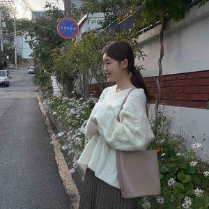 Korea Chic Vinter Kvinnor Pullover Tjejer Toppar Vintage Höst Elegant Kvinna Strikkad Ytterkläder Varm Sweater V Neck 210417