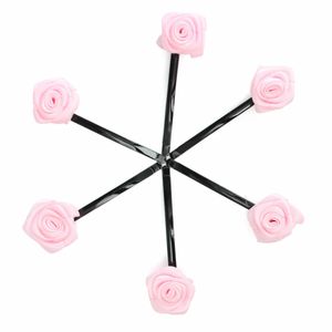 6pcs Rose Flowers Hair Pins Grips Clips Accessories for Wedding Party - White