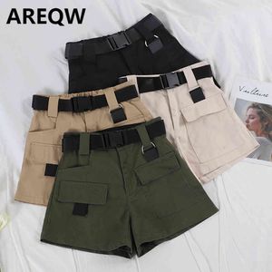 Lässige Overalls mit hoher Taille für Damen, locker und dünn, lässige Shorts mit mehreren Taschen, Militärhose, gerader Gürtel 210507