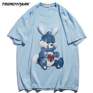 Erkek Hip Hop T Gömlek Sevimli Tavşan Baskı Tshirt Yaz Kısa Kollu T-shirt Harajuku Pamuk Rahat Streetwear Tops Tees 210601