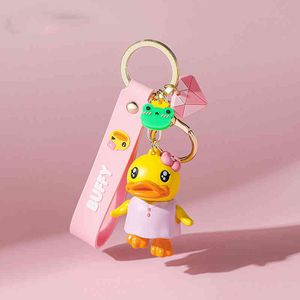 만화 B.duck Little Yellow Duck Keychain for Women Bag Bag 펜던트 크리에이티브 인형 배낭 키 액세서리 키 링 자동차 고급 자동차 선물 3609