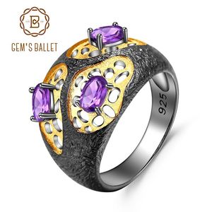 Cluster-Ringe GEM'S BALLET Natürlicher Amethyst-Edelsteinring „The Persistence Of Memory“ aus 925er-Sterlingsilber, handgefertigt für Frauen, edler Schmuck